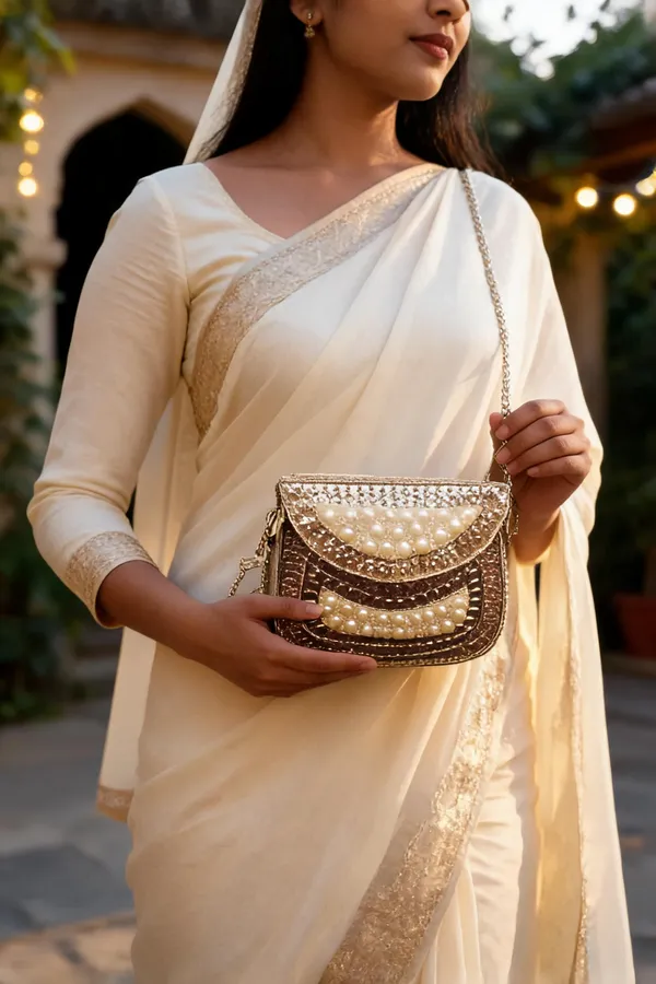 White_Metal_Embellished_Structured_Clutch_Purse_For_Women
