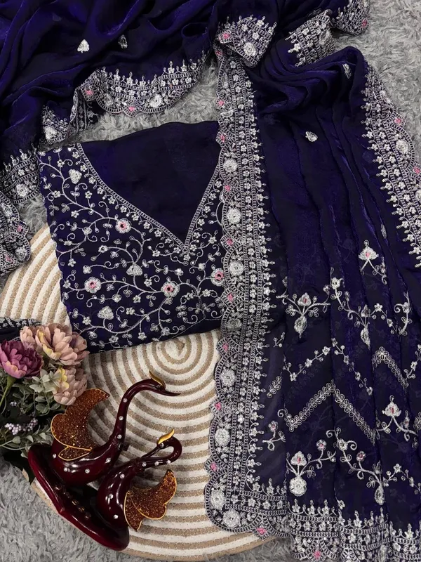 Royal_Blue_Embroidered_Blouse_Piece_With_Intricate_Mirror_Sequin_Floral_Threadwork_Ready_To_Stitch_Fabric_For_Sarees_Festive_Ethnic_Wear