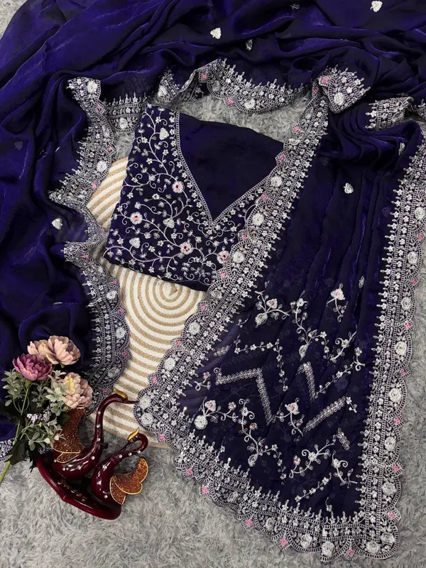 Royal_Blue_Embroidered_Blouse_Piece_With_Intricate_Mirror_Sequin_Floral_Threadwork_Ready_To_Stitch_Fabric_For_Sarees_Festive_Ethnic_Wear