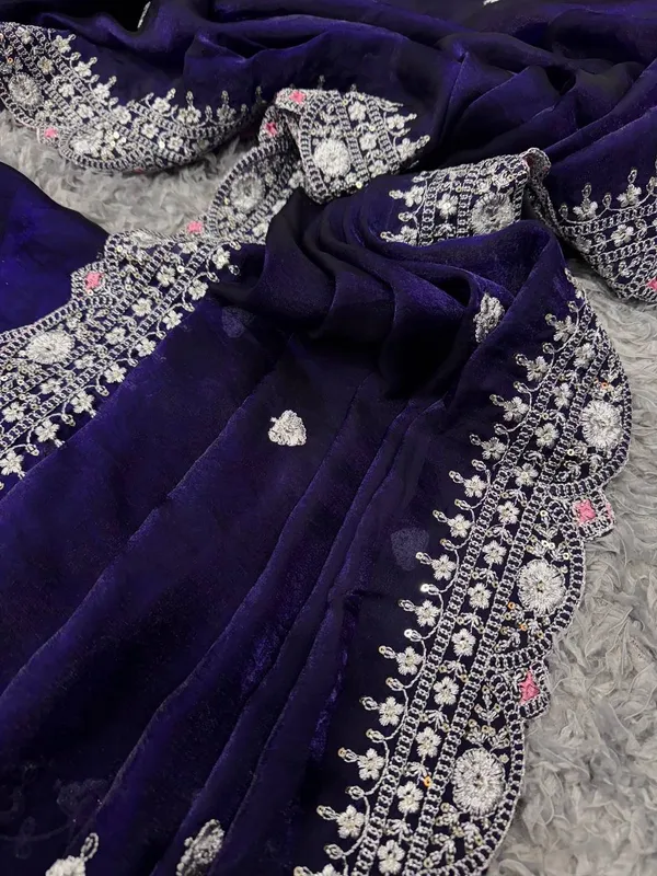 Royal_Blue_Embroidered_Blouse_Piece_With_Intricate_Mirror_Sequin_Floral_Threadwork_Ready_To_Stitch_Fabric_For_Sarees_Festive_Ethnic_Wear