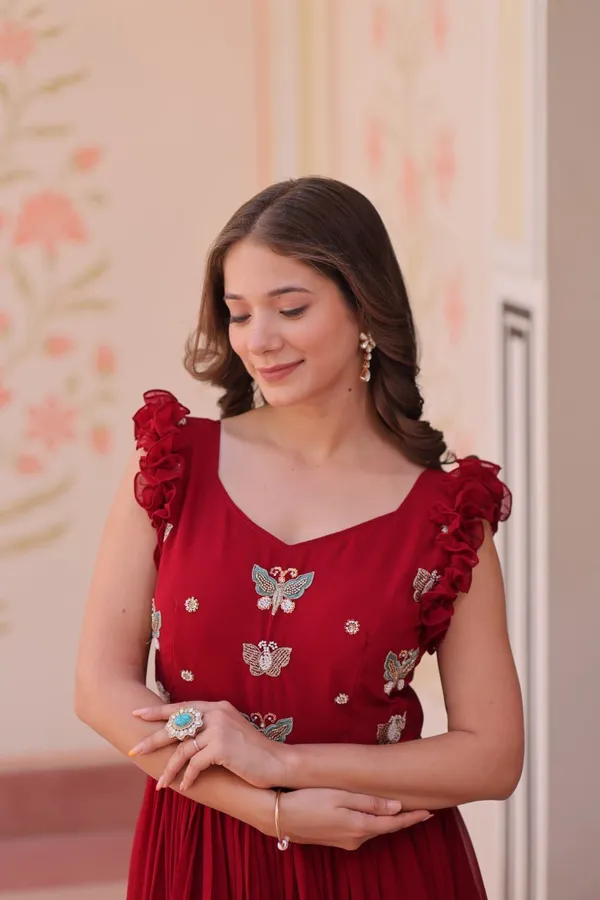Women_S_Elegant_Plum_Purple_Georgette_Anarkali_Gown_With_Butterfly_Applique_Ruffle_Sleeves_Festive_Special_Occasion_Wear