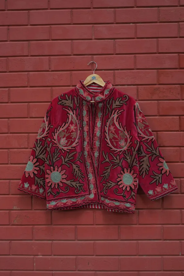 Womens_Red_Velvet_Embroidered_Jacket_With_Floral_Design
