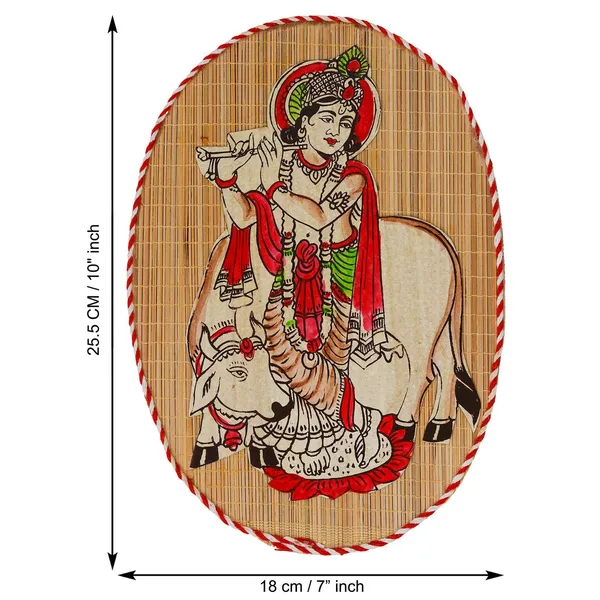 Oval_Shaped_Design_Bamboo_Hand_Crafted_Wall_Hangings_Of_Krishna_Ji_With_Holy_Cow_For_Home_Decor_Bamboo_Art_For_Wall_Decor
