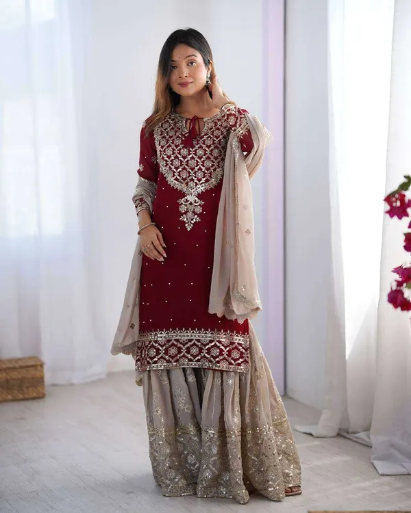 Women_S_Faux_Georgette_Sequins_Embroidered_Straight_Kurta_With_Sharara_Suit_And_Dupatta_Set