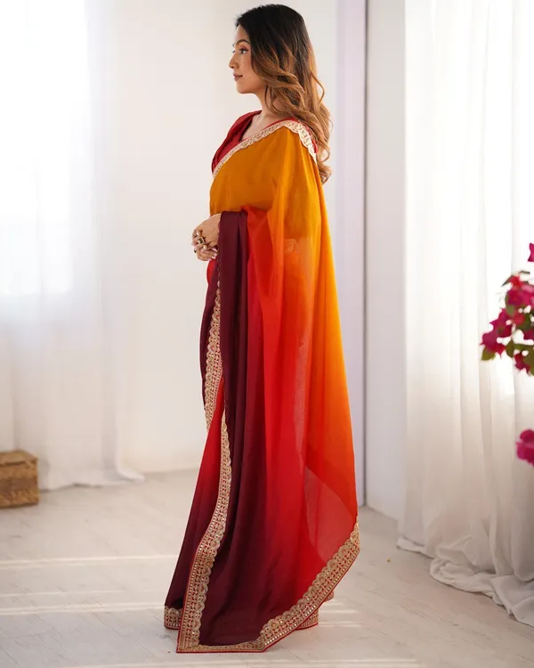 Women_S_Elegant_Ombre_Green_Georgette_Saree_With_Intricate_Golden_Zari_Stone_Embellishments_Complete_With_Heavily_Worked_Blouse_For_Festive_Wedding_Wear