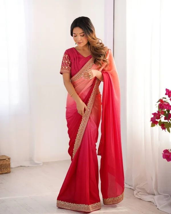 Women_S_Elegant_Ombre_Green_Georgette_Saree_With_Intricate_Golden_Zari_Stone_Embellishments_Complete_With_Heavily_Worked_Blouse_For_Festive_Wedding_Wear
