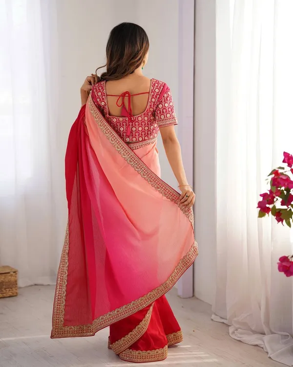 Women_S_Elegant_Ombre_Green_Georgette_Saree_With_Intricate_Golden_Zari_Stone_Embellishments_Complete_With_Heavily_Worked_Blouse_For_Festive_Wedding_Wear