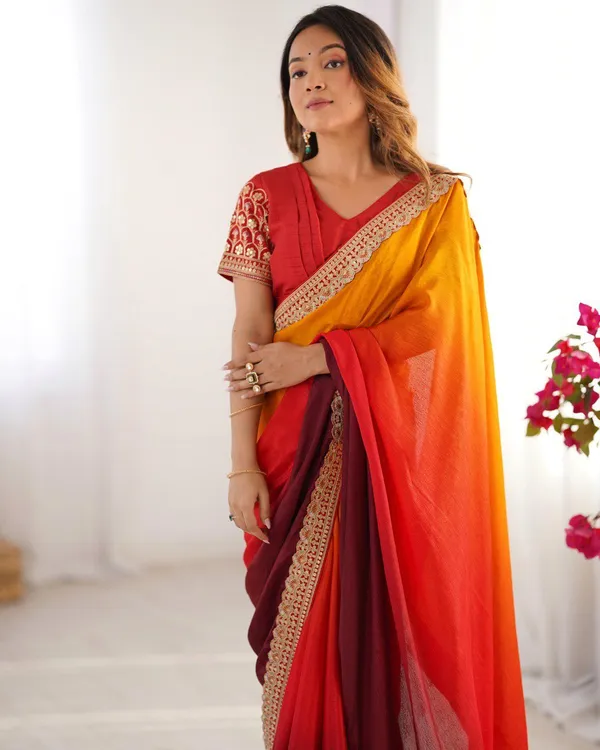 Women_S_Elegant_Ombre_Green_Georgette_Saree_With_Intricate_Golden_Zari_Stone_Embellishments_Complete_With_Heavily_Worked_Blouse_For_Festive_Wedding_Wear