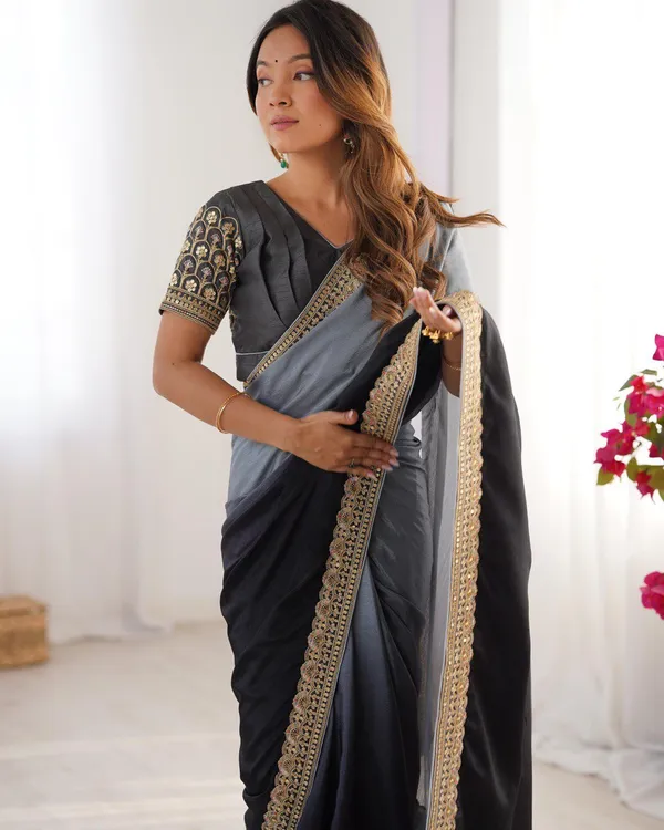 Women_S_Elegant_Ombre_Green_Georgette_Saree_With_Intricate_Golden_Zari_Stone_Embellishments_Complete_With_Heavily_Worked_Blouse_For_Festive_Wedding_Wear