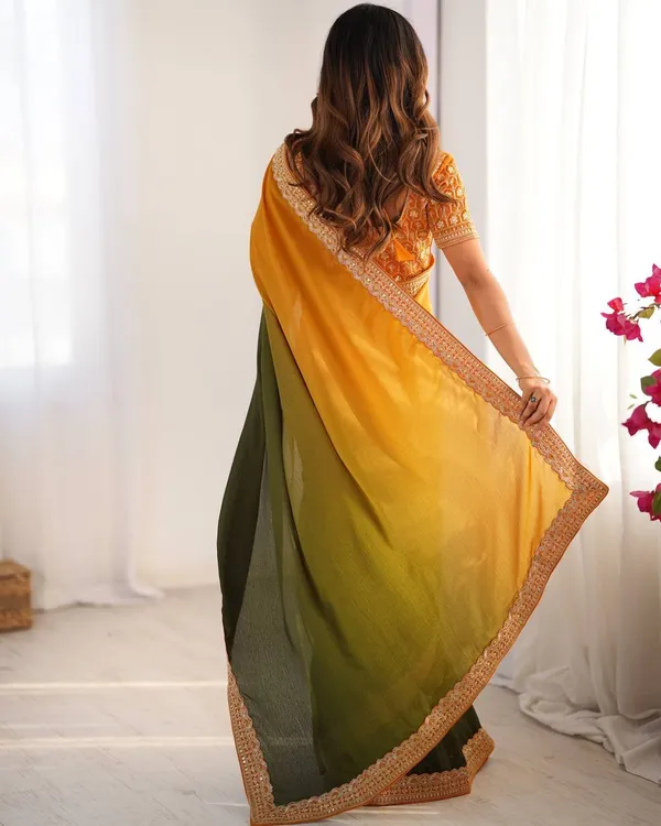 Women_S_Elegant_Ombre_Green_Georgette_Saree_With_Intricate_Golden_Zari_Stone_Embellishments_Complete_With_Heavily_Worked_Blouse_For_Festive_Wedding_Wear