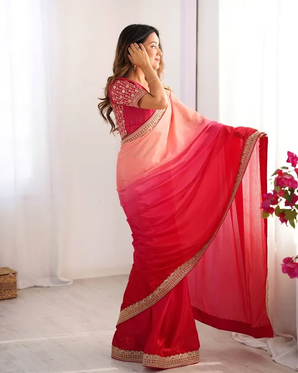 Women_S_Elegant_Ombre_Green_Georgette_Saree_With_Intricate_Golden_Zari_Stone_Embellishments_Complete_With_Heavily_Worked_Blouse_For_Festive_Wedding_Wear