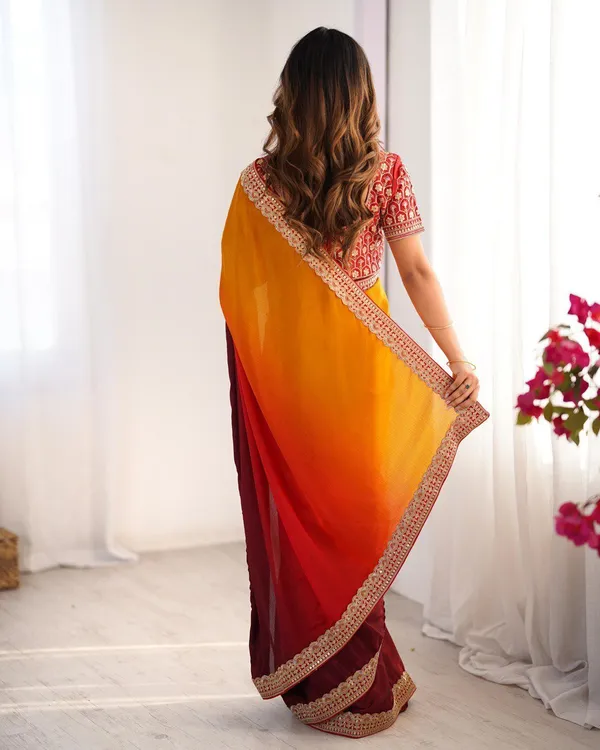 Women_S_Elegant_Ombre_Green_Georgette_Saree_With_Intricate_Golden_Zari_Stone_Embellishments_Complete_With_Heavily_Worked_Blouse_For_Festive_Wedding_Wear