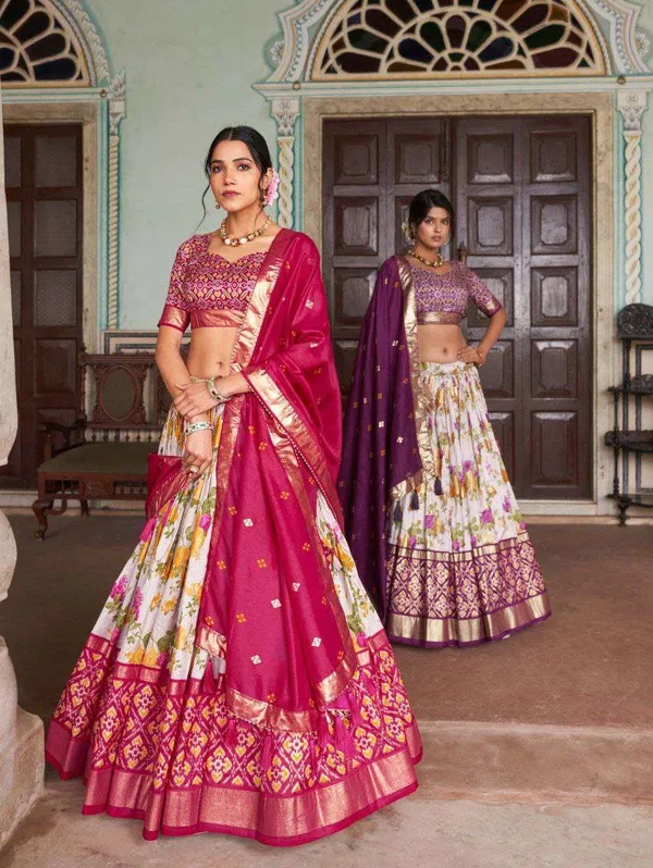 Women_S_Tussar_Silk_Patola_Print_Lehenga_Choli_With_Dupatta_Foil_Work_Stitched_Lehenga_Set