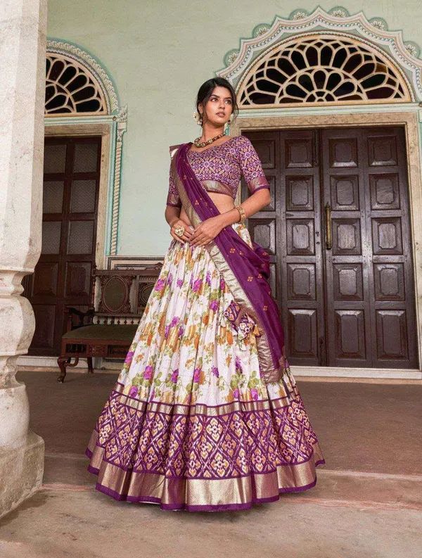 Women_S_Tussar_Silk_Patola_Print_Lehenga_Choli_With_Dupatta_Foil_Work_Stitched_Lehenga_Set