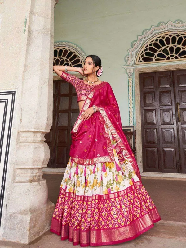 Women_S_Tussar_Silk_Patola_Print_Lehenga_Choli_With_Dupatta_Foil_Work_Stitched_Lehenga_Set
