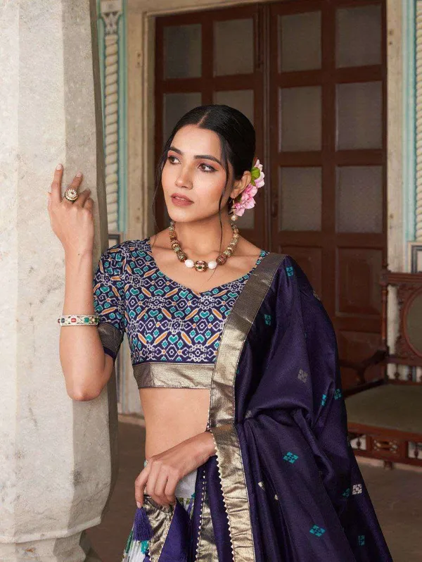 Women_S_Tussar_Silk_Patola_Print_Lehenga_Choli_With_Dupatta_Foil_Work_Stitched_Lehenga_Set