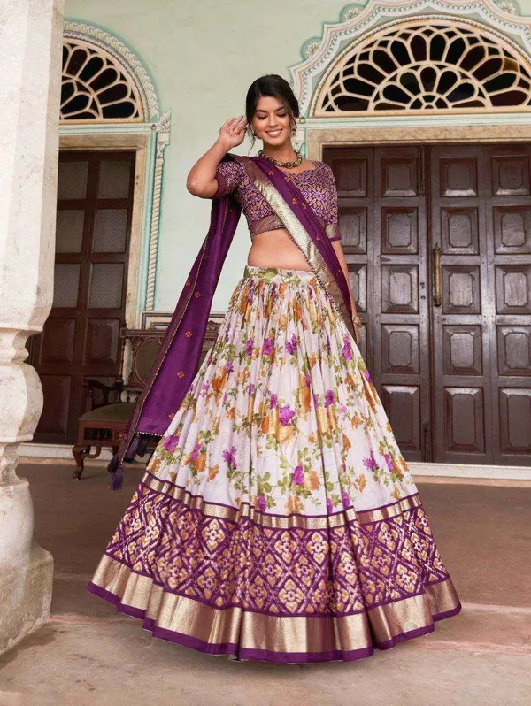 Women_S_Tussar_Silk_Patola_Print_Lehenga_Choli_With_Dupatta_Foil_Work_Stitched_Lehenga_Set