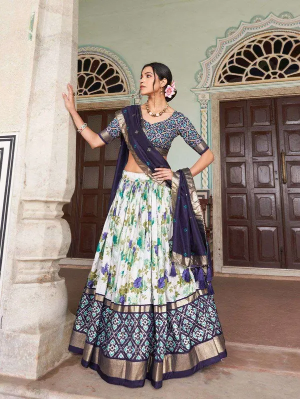 Women_S_Tussar_Silk_Patola_Print_Lehenga_Choli_With_Dupatta_Foil_Work_Stitched_Lehenga_Set