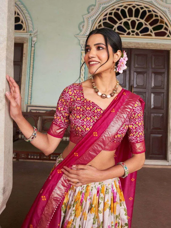 Women_S_Tussar_Silk_Patola_Print_Lehenga_Choli_With_Dupatta_Foil_Work_Stitched_Lehenga_Set