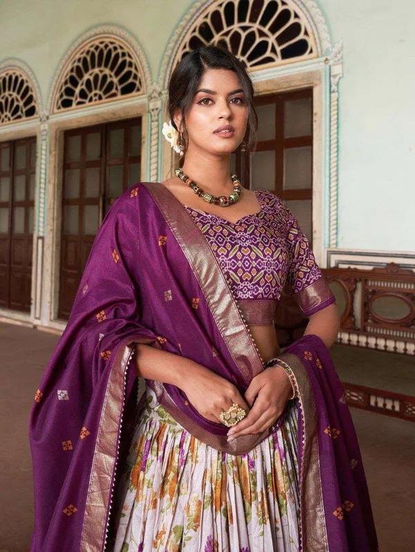 Women_S_Tussar_Silk_Patola_Print_Lehenga_Choli_With_Dupatta_Foil_Work_Stitched_Lehenga_Set