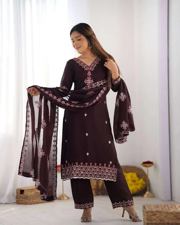 Women_S_Chinnon_Silk_Embroidery_Sequence_Work_And_Lace_Work_Straight_Kurti_With_Pant_And_Dupatta
