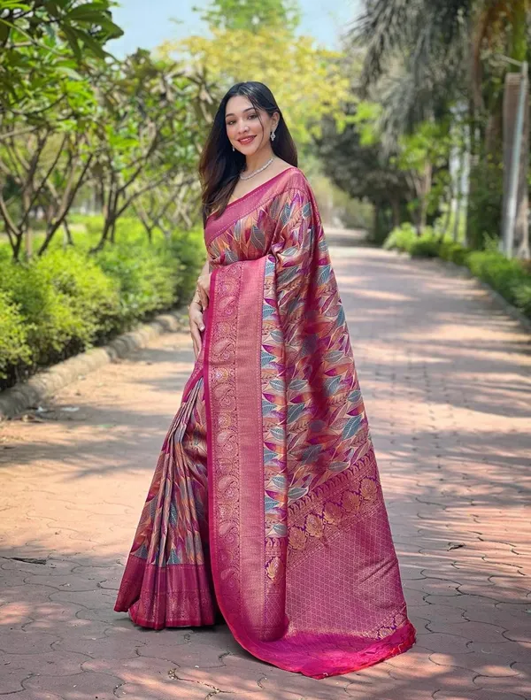 Women_S_Luxurious_Pista_Green_Pink_Art_Silk_Saree_With_Intricate_Leaf_Weave_Broad_Zari_Border_Ideal_For_Festive_Wedding_Occasions