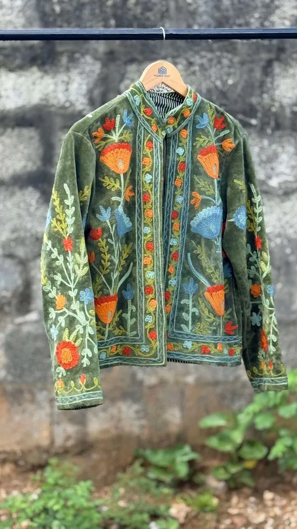 Womens_Olive_Green_Velvet_Embroidered_Jacket_With_Floral_Design