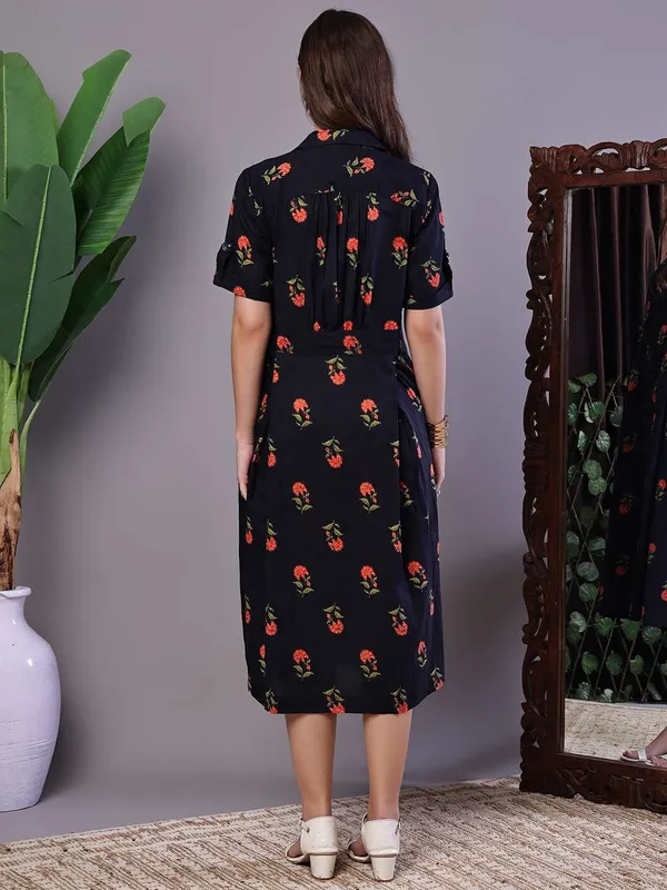 Women_S_Elegant_Indigo_Orange_Floral_Block_Print_Cotton_Shirt_Dress