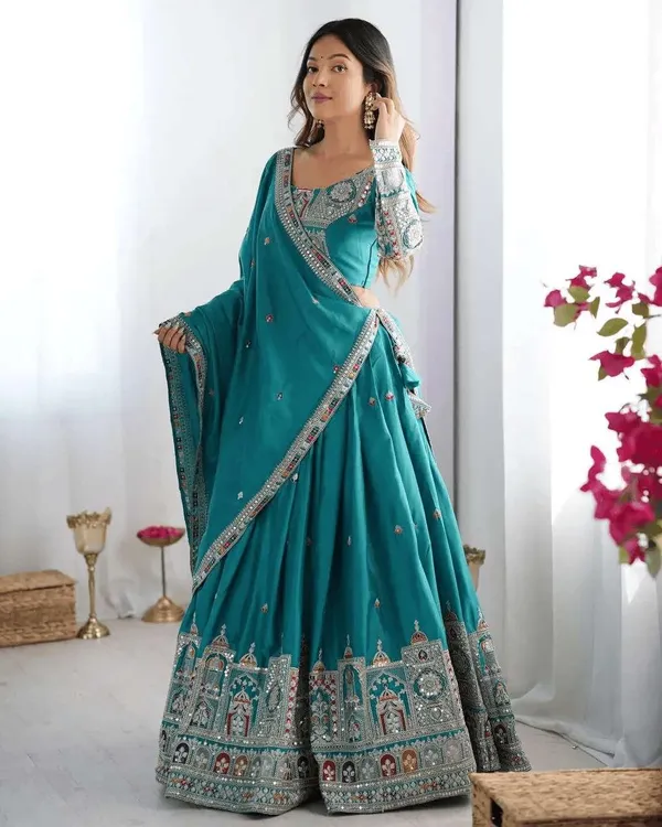 Women_S_Crepe_Silk_Sequence_Embroidery_And_Zari_Work_Rajsthani_Lehenga_Choli_With_Dupatta