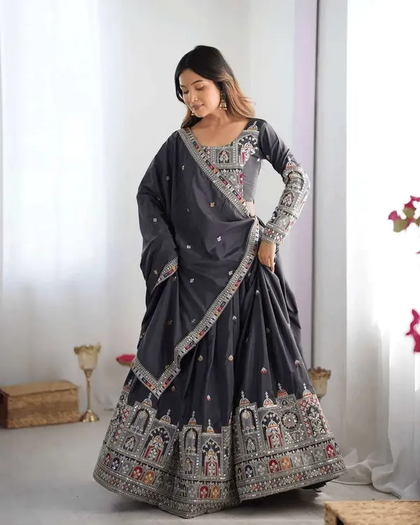 Women_S_Crepe_Silk_Sequence_Embroidery_And_Zari_Work_Rajsthani_Lehenga_Choli_With_Dupatta