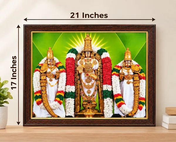 Tirupati_Balaji_with_Sridevi_and_Bhudevi_Wooden_Framed_Wall_Art
