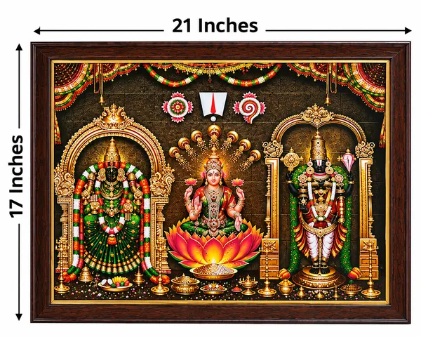 Tirupati_Tulsimala_Balaji_with_Lakshmi_and_Padmavati_Venkateswara_Wooden_Framed_Wall_Art