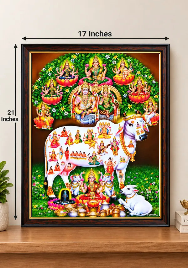 Kuberan_Gomatha_with_Astalakshmi_for_Wealth_and_Prosperity_Wooden_Framed_Wall_Art