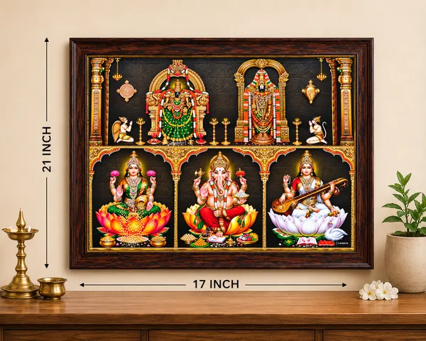 Balaji_Padmavati_with_Lakshmi_Ganesha_and_Saraswati_wooden_framed_wall_art