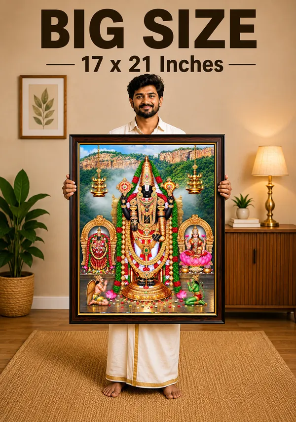 Tirupati_Balaji_with_Lakshmi_and_Padmavati_Venkateswara_Wooden_Framed_Wall_Art