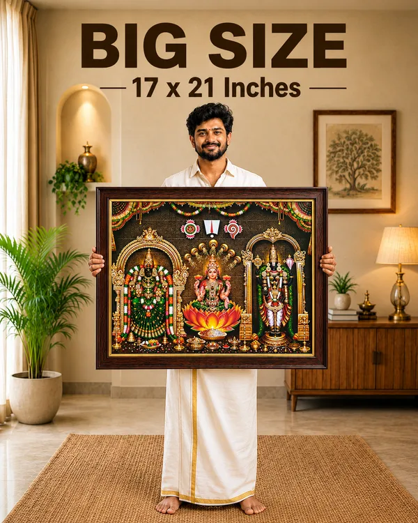 Tirupati_Tulsimala_Balaji_with_Lakshmi_and_Padmavati_Venkateswara_Wooden_Framed_Wall_Art