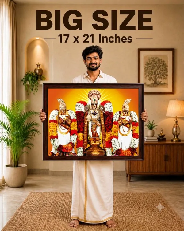 Tirupati_Balaji_with_Sridevi_and_Bhudevi_Wooden_Framed_Wall_Art