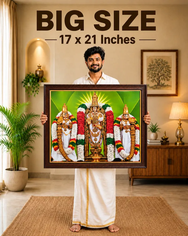 Tirupati_Balaji_with_Sridevi_and_Bhudevi_Wooden_Framed_Wall_Art