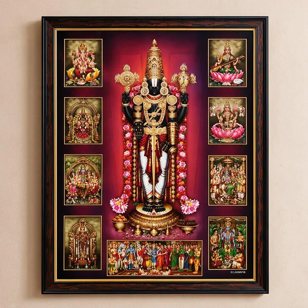 Pushpmala_Tirupati_Balaji_With_Astalakshmi_Wooden_Framed_Wall_Art