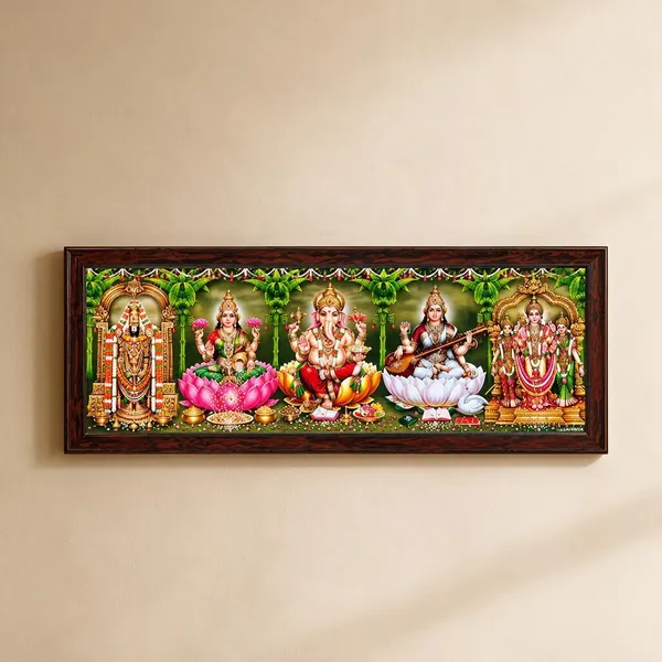 Five_Hindu_God_Multi_Deity_Wooden_Framed_Wall_Art