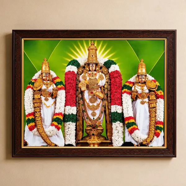 Tirupati_Balaji_With_Sridevi_And_Bhudevi_Wooden_Framed_Wall_Art