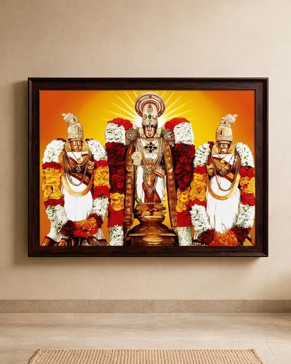 Tirupati_Balaji_With_Sridevi_And_Bhudevi_Wooden_Framed_Wall_Art