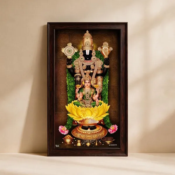 Tulsimala_Tirupati_Balaji_With_Padala_Lakshmi_Wooden_Framed_Photo