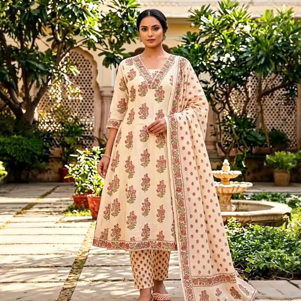Beige_Cotton_Doriya_Straight_Printed_Kurta_Set_For_Women