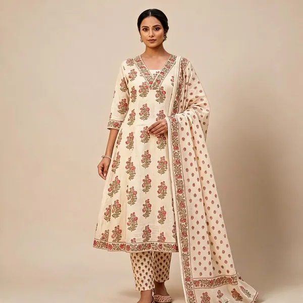 Beige_Cotton_Doriya_Straight_Printed_Kurta_Set_For_Women