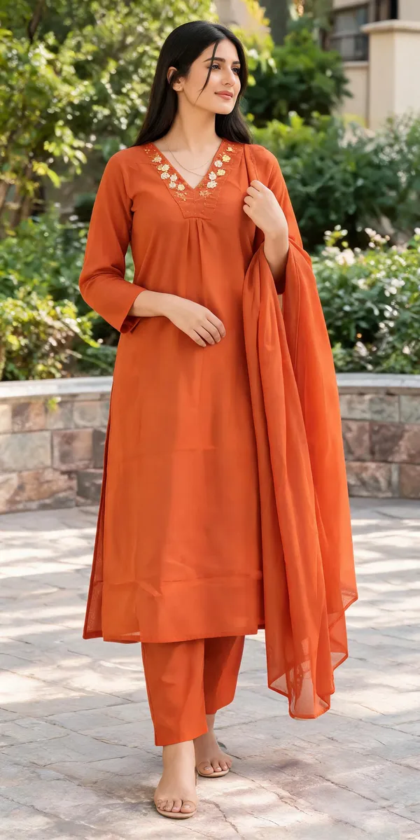 Orange_Cotton_Embroidered_Straight_Kurta_Set_For_Women