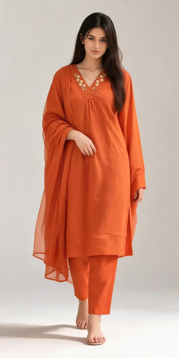 Orange_Cotton_Embroidered_Straight_Kurta_Set_For_Women