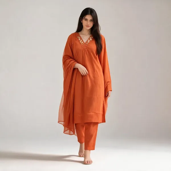 Orange_Cotton_Embroidered_Straight_Kurta_Set_For_Women