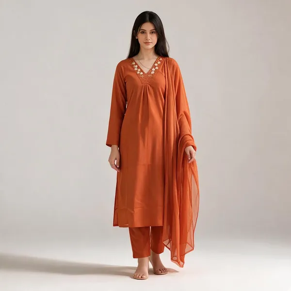Orange_Cotton_Embroidered_Straight_Kurta_Set_For_Women