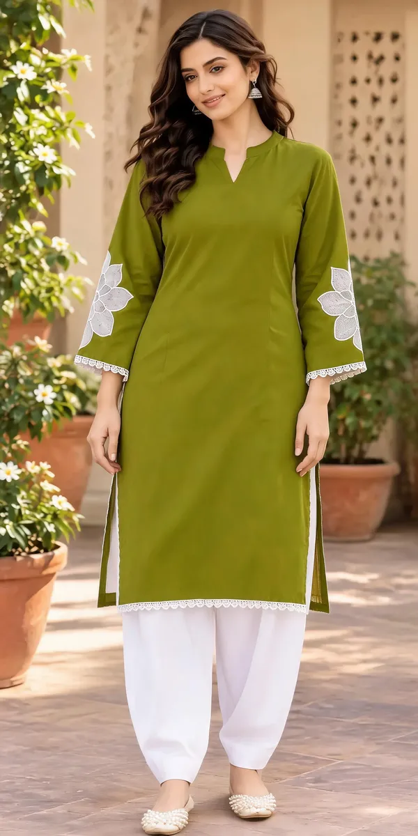 Green_Cotton_Straight_Embroidered_Kurta_Salwar_Set_For_Women